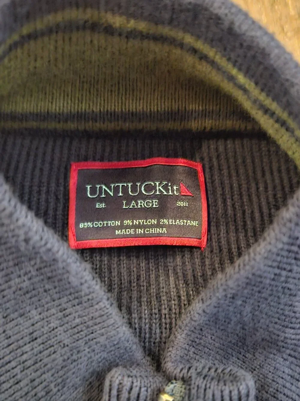 UNTUCKit Men's Full Zip Knit Sweater Jacket Large Navy Blue Cotton Blend
